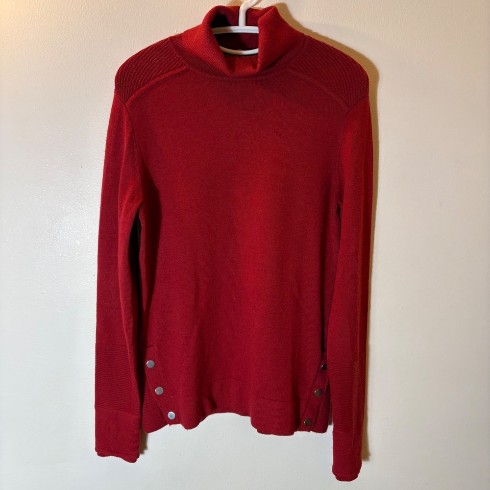 Athleta Red Merino Wool Blend Turtleneck Button Side Sweater Size XS